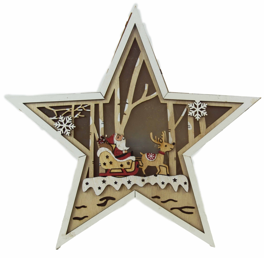 LED-Stern mit Nikolaus und Rentier – Weihnachtszauber wie ein Schwibbogen